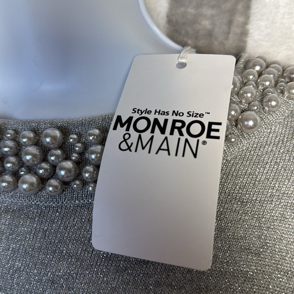 Monroe and Main 3X silver tinsel, pearl midi dress long sleeve - Picture 5 of 9